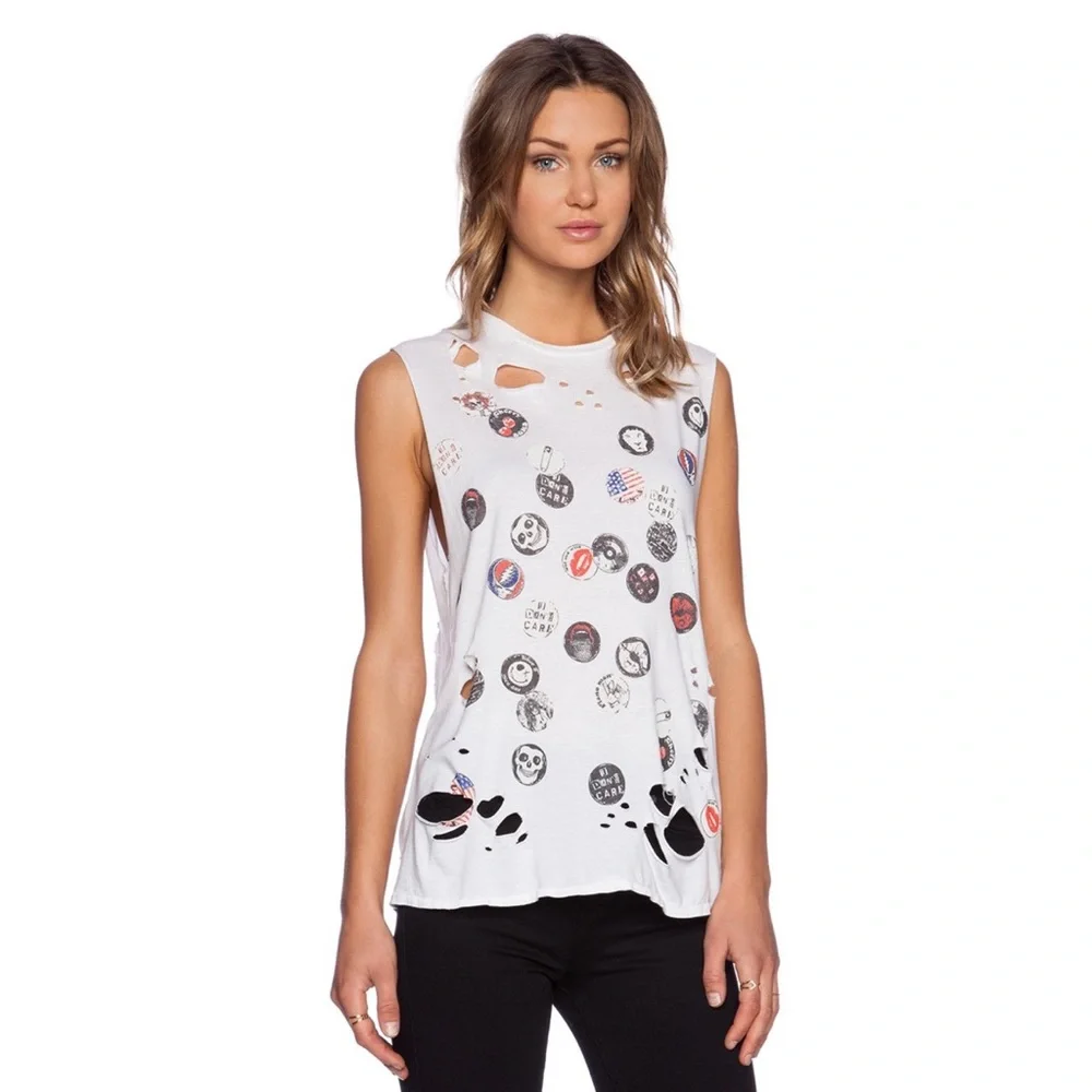 Lauren Moshi ☻︎ Roxanne Pins Vintage Destroyed Muscle Tee T Shirt ☻︎ with Holes - Picture 16 of 17